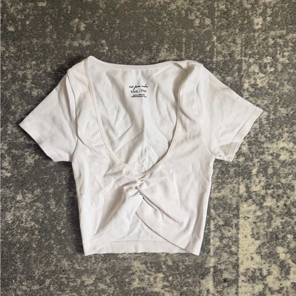 Urban Outfitters Cream Twist-Front Ribbed Crop Top